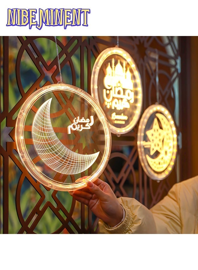 NIBEMINENT LED Hanging Lights for Ramadan, LED Iftar Light Signs, Crescent Decorative Lights, Various Styles Available, Festive Atmosphere Lights - Glowing Round Hanging Lights in Multiple Designs - Ramadan Themed Door Decorations And Setup Items - Image 3